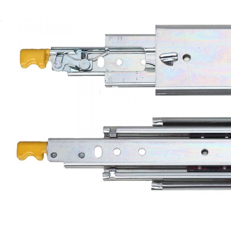 Close view of release lever and lock detail on drawer slide